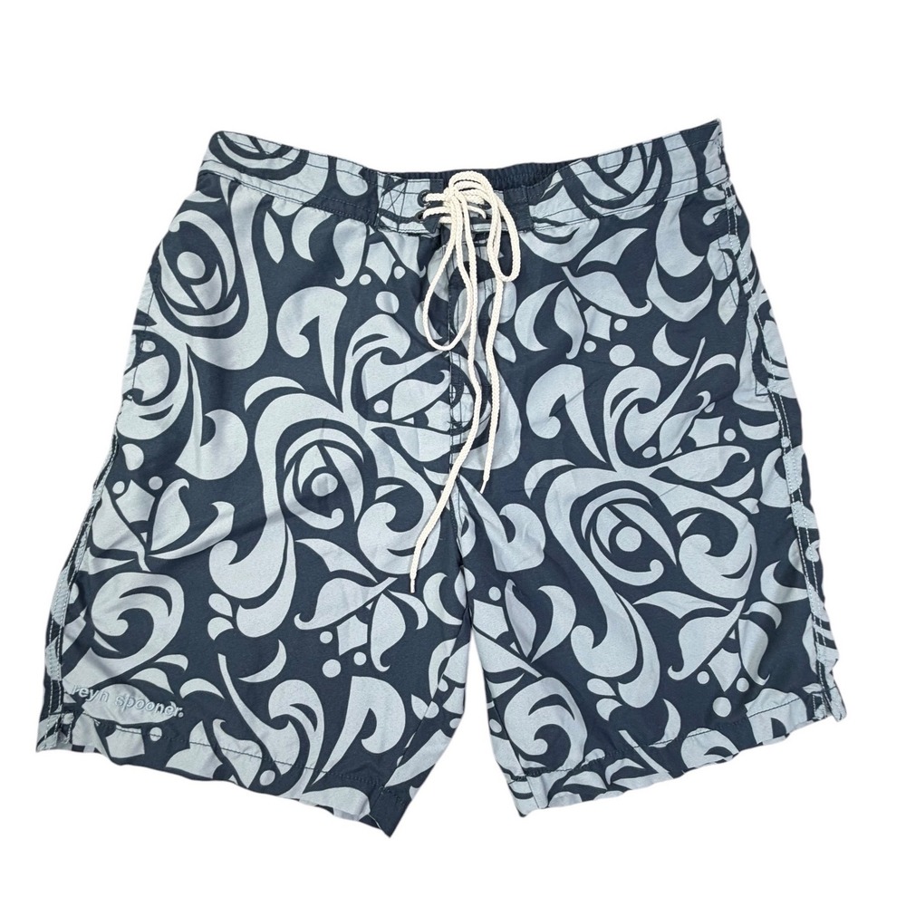 Reyn Spooner Swim Trunks 34 Navy Blue Floral Scroll Tribal Board‎ Shorts Surf